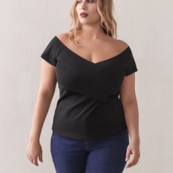 Addition Elle Tops - Addition Elle black crisscross off shoulder top 2X
